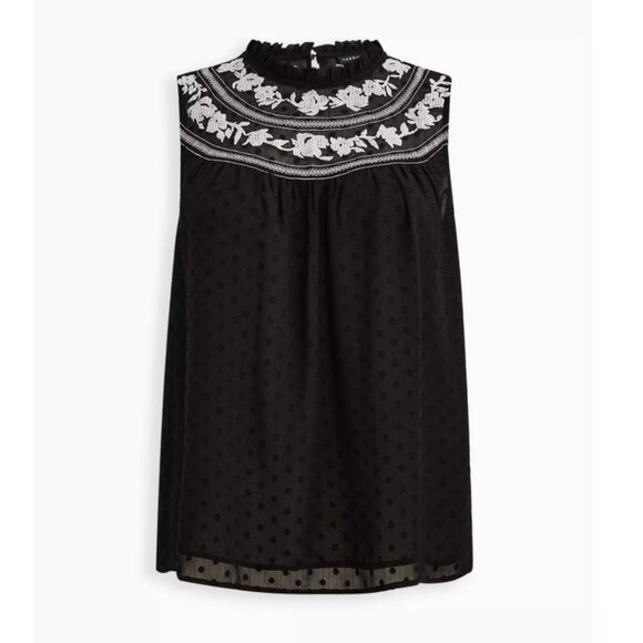 Torrid Size 2 Clip Dot Embroidered Tank Chiffon Black Festival Office Romantic - Picture 1 of 9